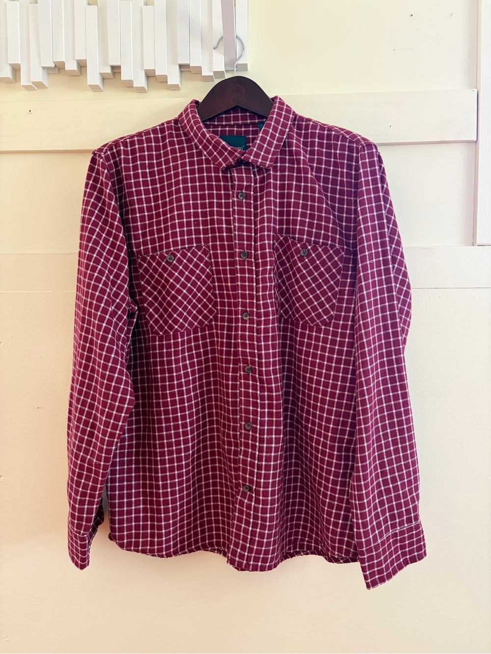 Casual Men's Burgundy Windowpane Button-Down Shirt